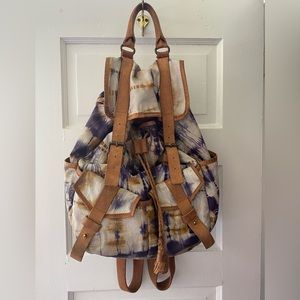 Anthropologie Multicolor Tie-Dye Backpack with Tan Straps